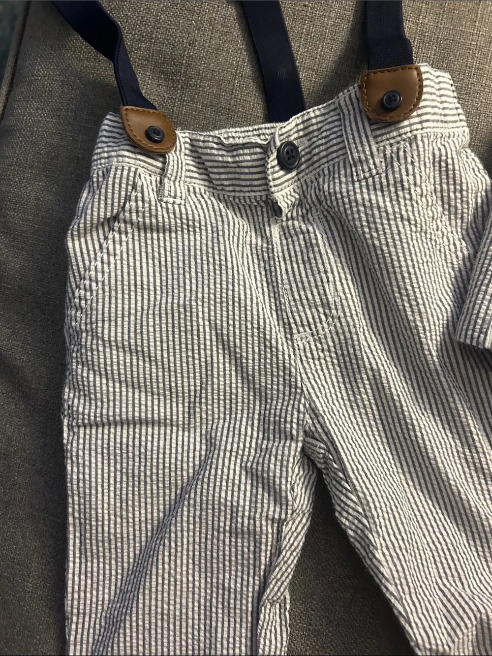 Gymboree Navy and White Pinstripe Vest & Pants with Navy Suspenders